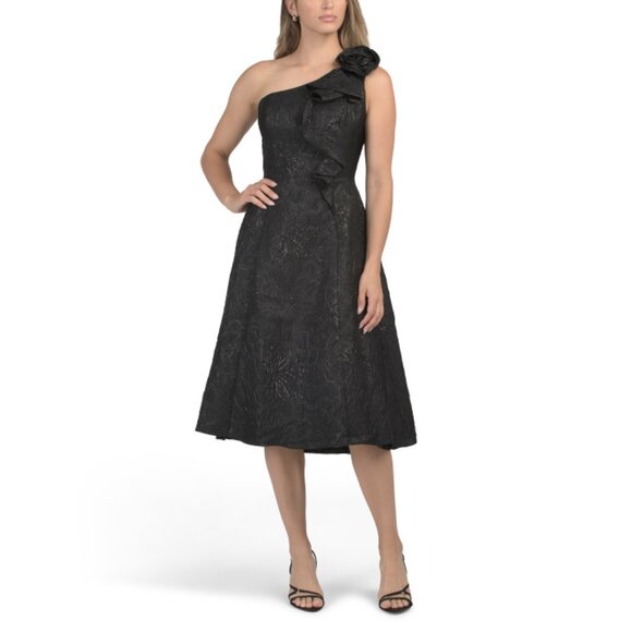 RENE BY RENE RUIZ Black One Shoulder 3d Floral Cocktail Dress - Picture 1 of 2